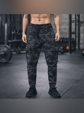 Gymreapers Camo Cargo Joggers XS Black Gray Tactical Workout Pants